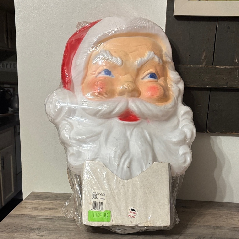NEW OLD STOCK VINTAGE UNION BLOW MOLD SANTA CLAUS FACE 21 IN. ORIG. PACKAGING